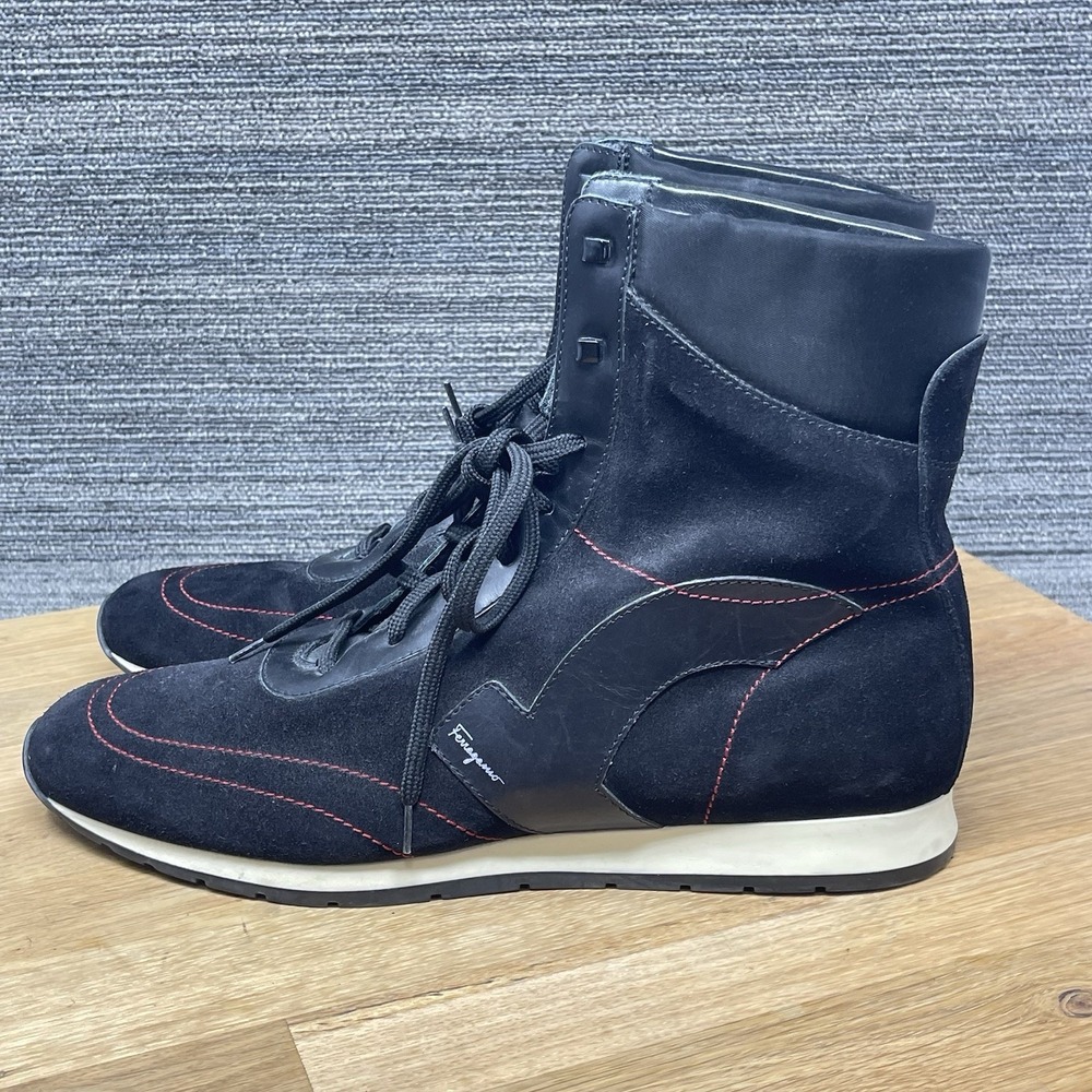 Salvatore Ferragamo Sneakers Women 10.5B Narrow Black Suede High Top Shoe Lace